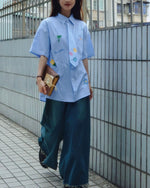 小花柄チェック柄半袖シャツ