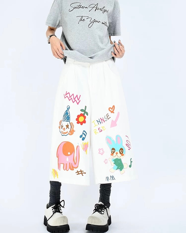 Funny cartoon cropped casual shorts
