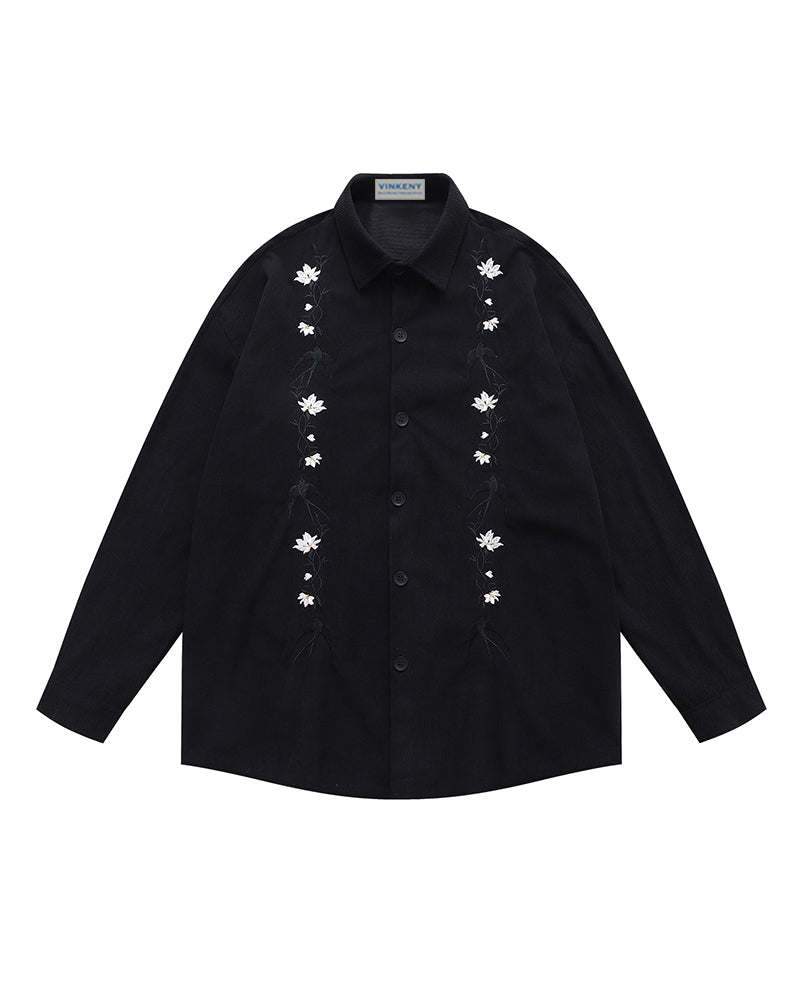 Vintage floral embroidered long-sleeved shirt