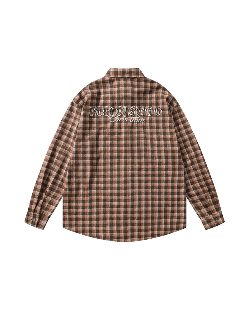 ビーズチェック柄長袖シャツ