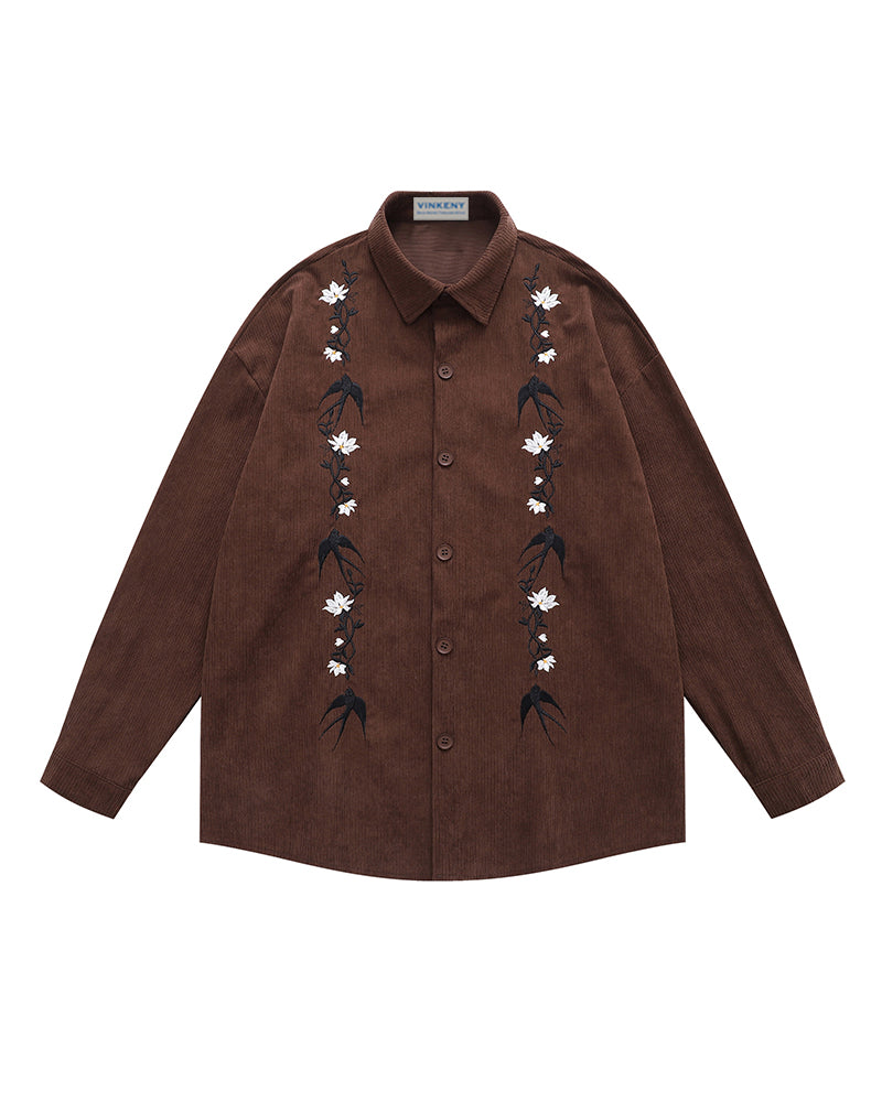 Vintage floral embroidered long-sleeved shirt