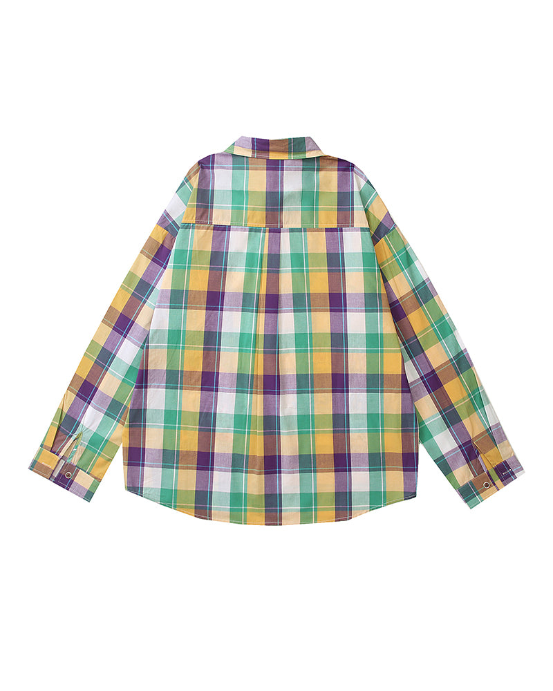Fun cartoon plaid long-sleeved shirt