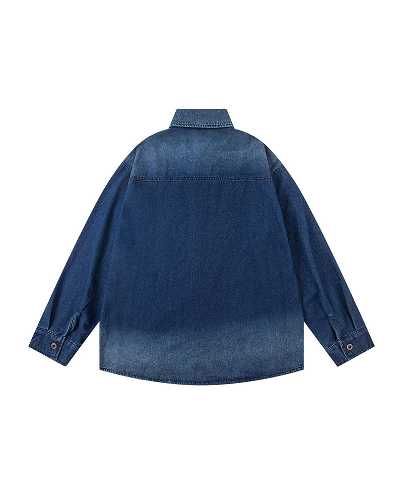 Small flower embroidered long-sleeved shirt