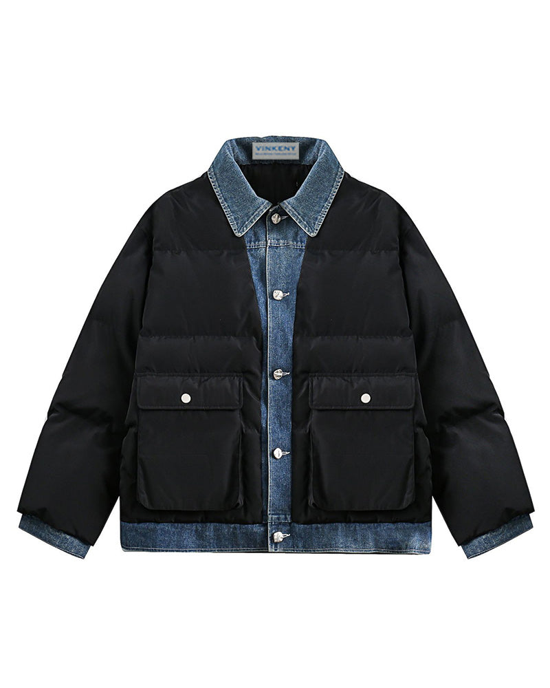 フェイクツーピースデニムパッチワークジャケット