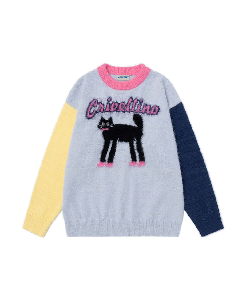 コントラストカラーのゆったりセーター