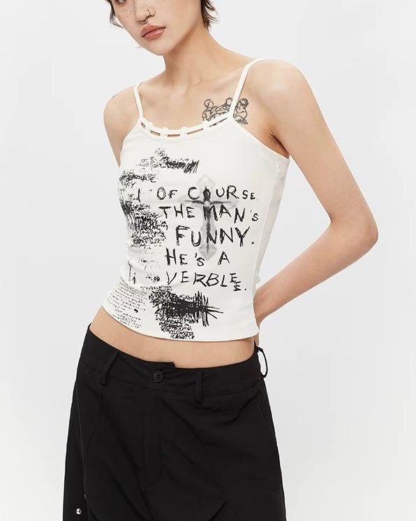 레터 프린트 슬림핏 서스펜더