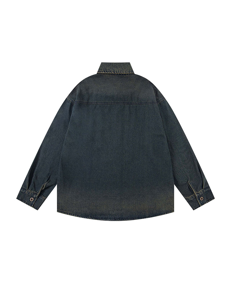 Small flower embroidered long-sleeved shirt