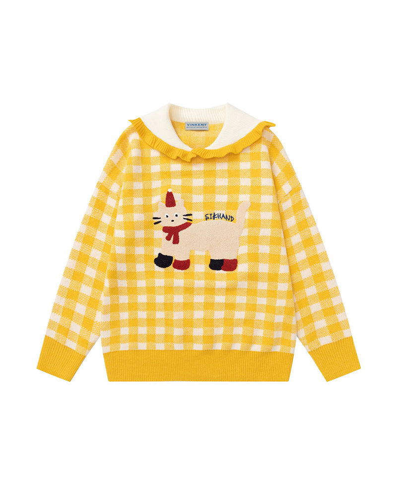 楽しいチェック柄プルオーバーセーター