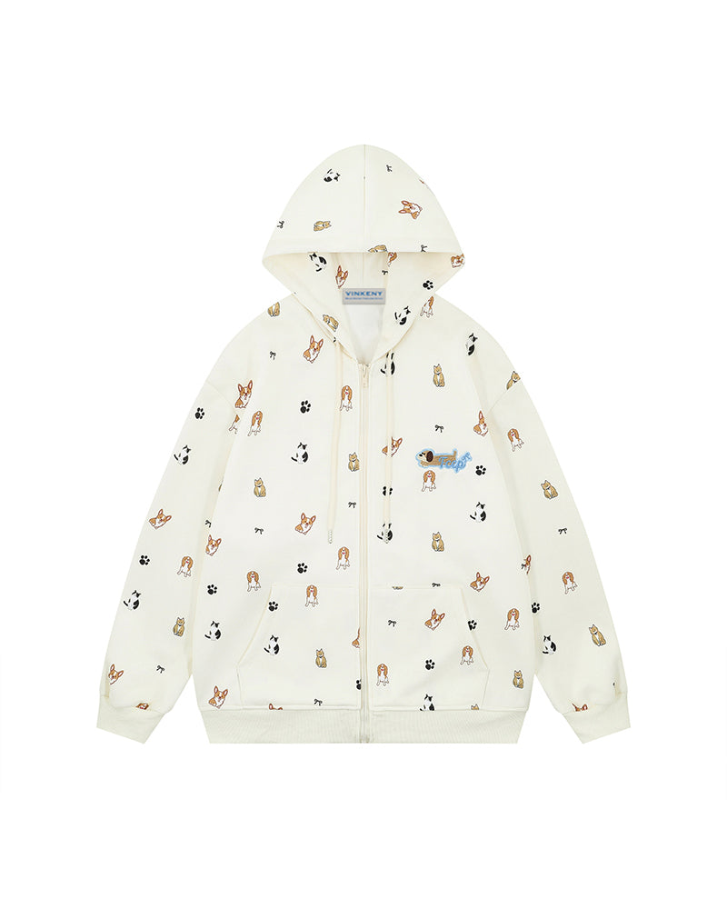 面白い子犬のフード付きスウェットシャツ