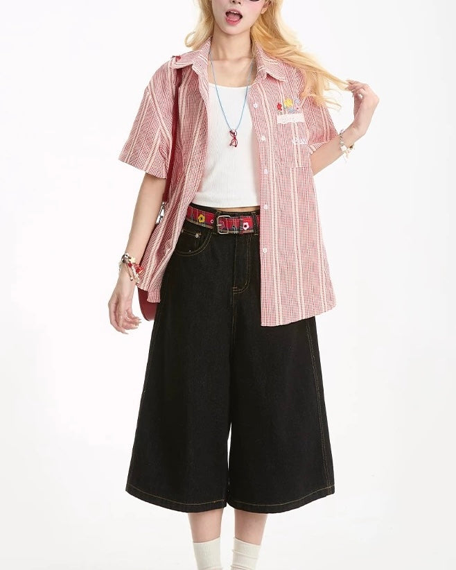 루즈 스트라이프 반팔 셔츠