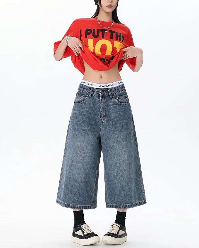 レトロなオールマッチデニムショートパンツ