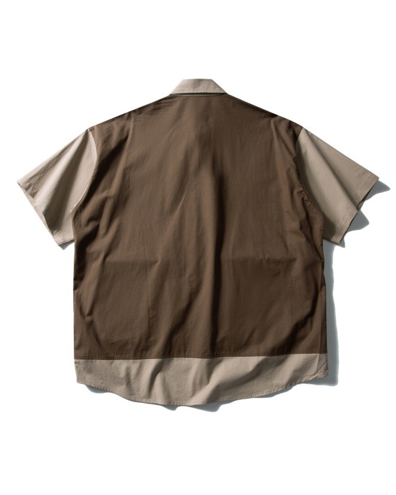 コントラストカラーステッチのフェイクツーピースシャツ