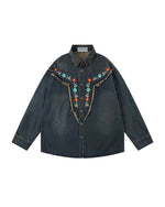 Small flower embroidered long-sleeved shirt