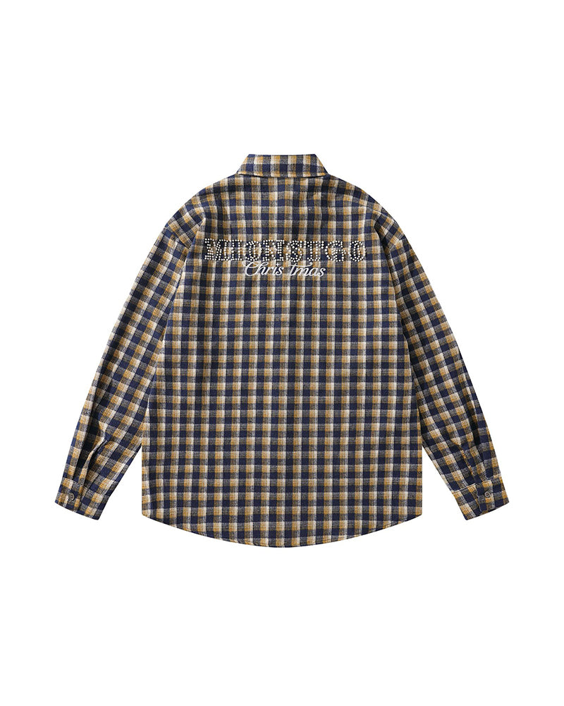 ビーズチェック柄長袖シャツ