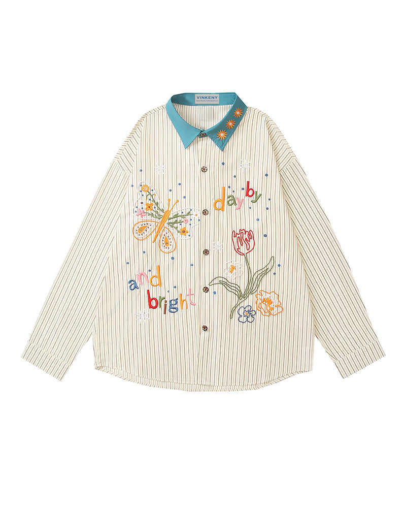 Contrast color plaid long-sleeved shirt