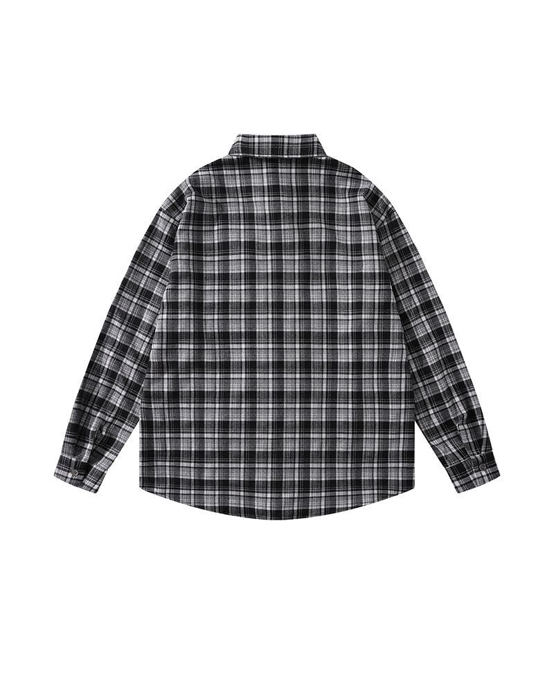 ビーズチェック柄長袖シャツ