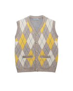 カラーブロックダイヤモンド柄ニットベスト
