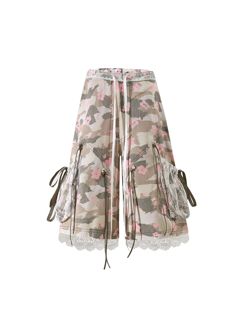 Lace panel casual shorts