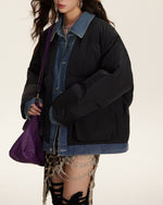 Fake two-piece denim patchwork jacket