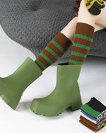 ストライプ柄ニーハイソックス