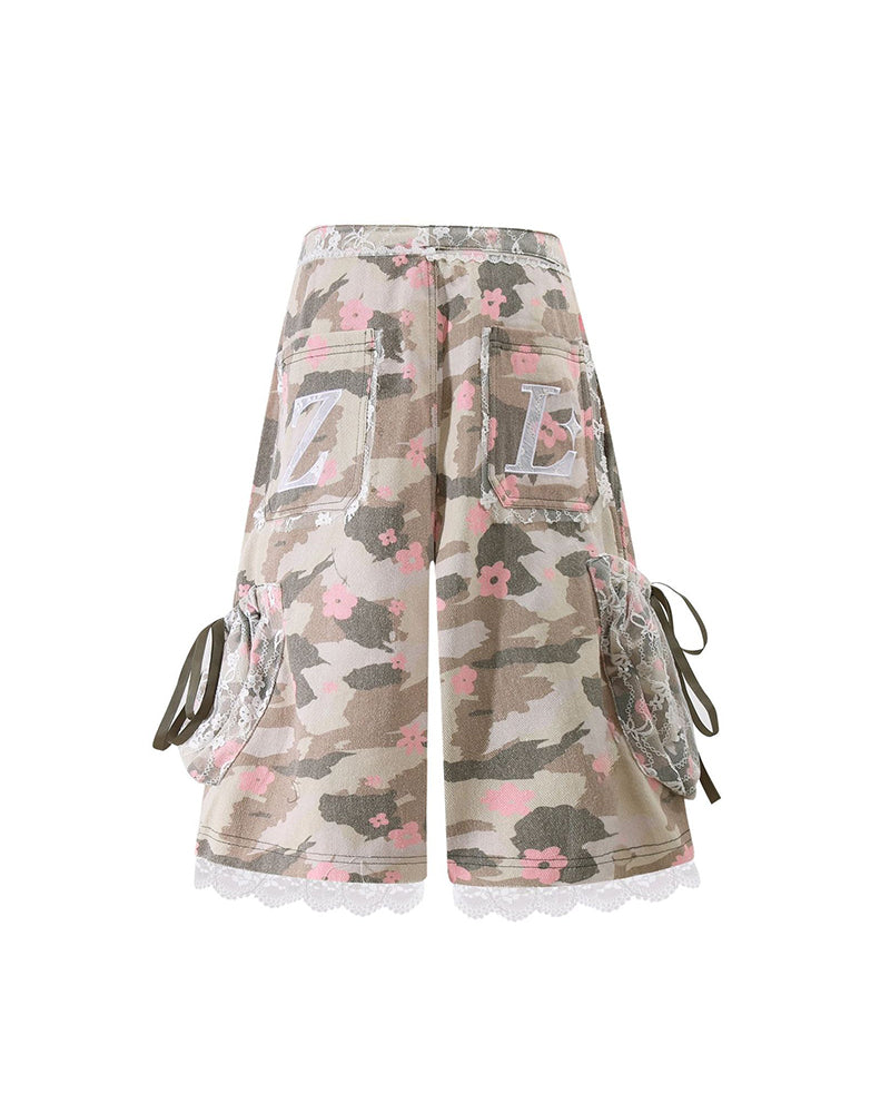 Lace panel casual shorts