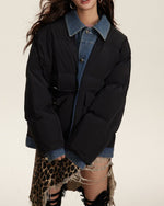 Fake two-piece denim patchwork jacket