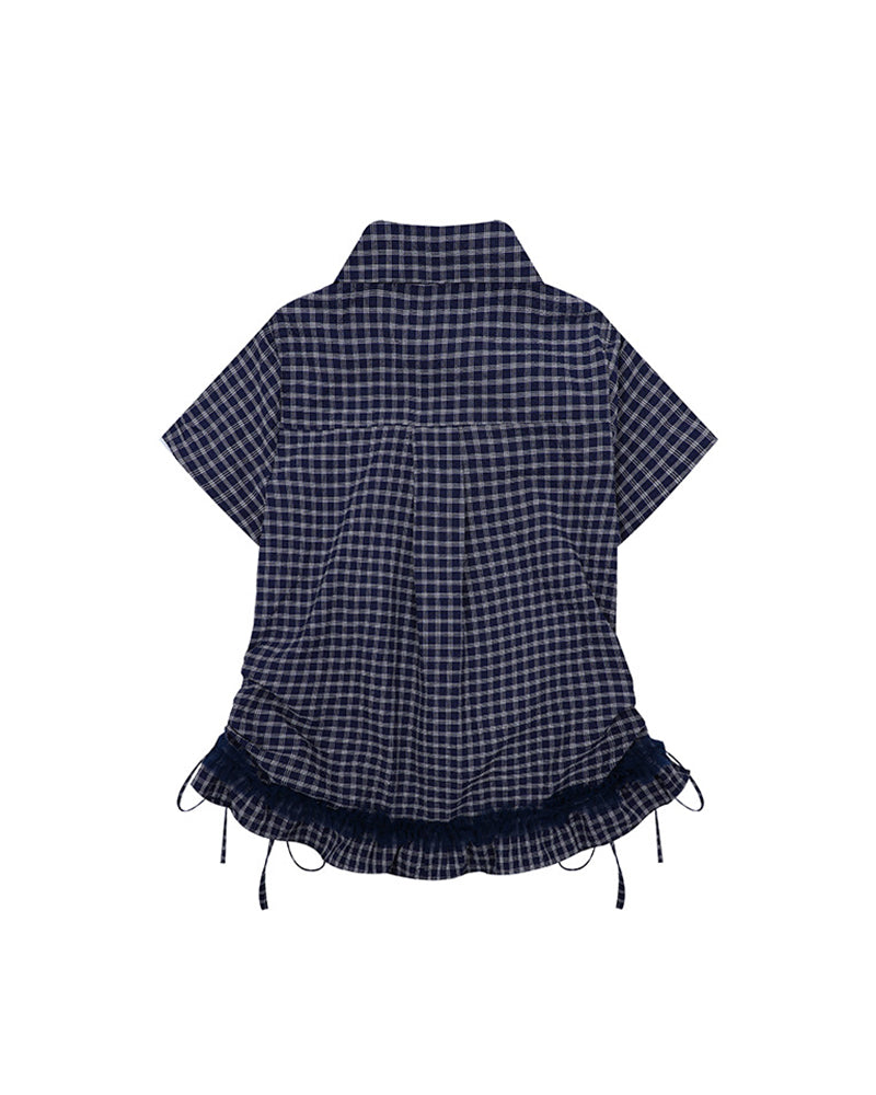 Check short-sleeved shirt