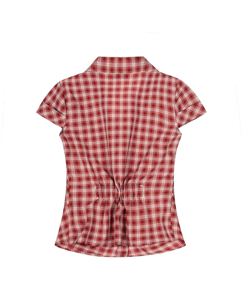 Personality check short-sleeved shirt