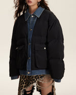 Fake two-piece denim patchwork jacket