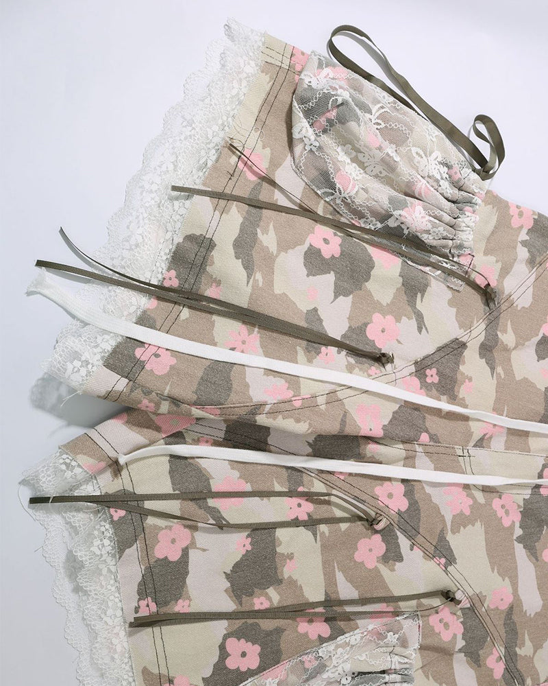 Lace panel casual shorts