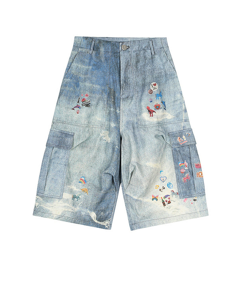 Cute distressed print shorts