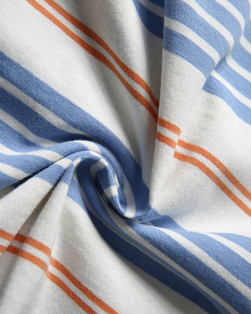 Colorful striped short sleeves with embroidered logo