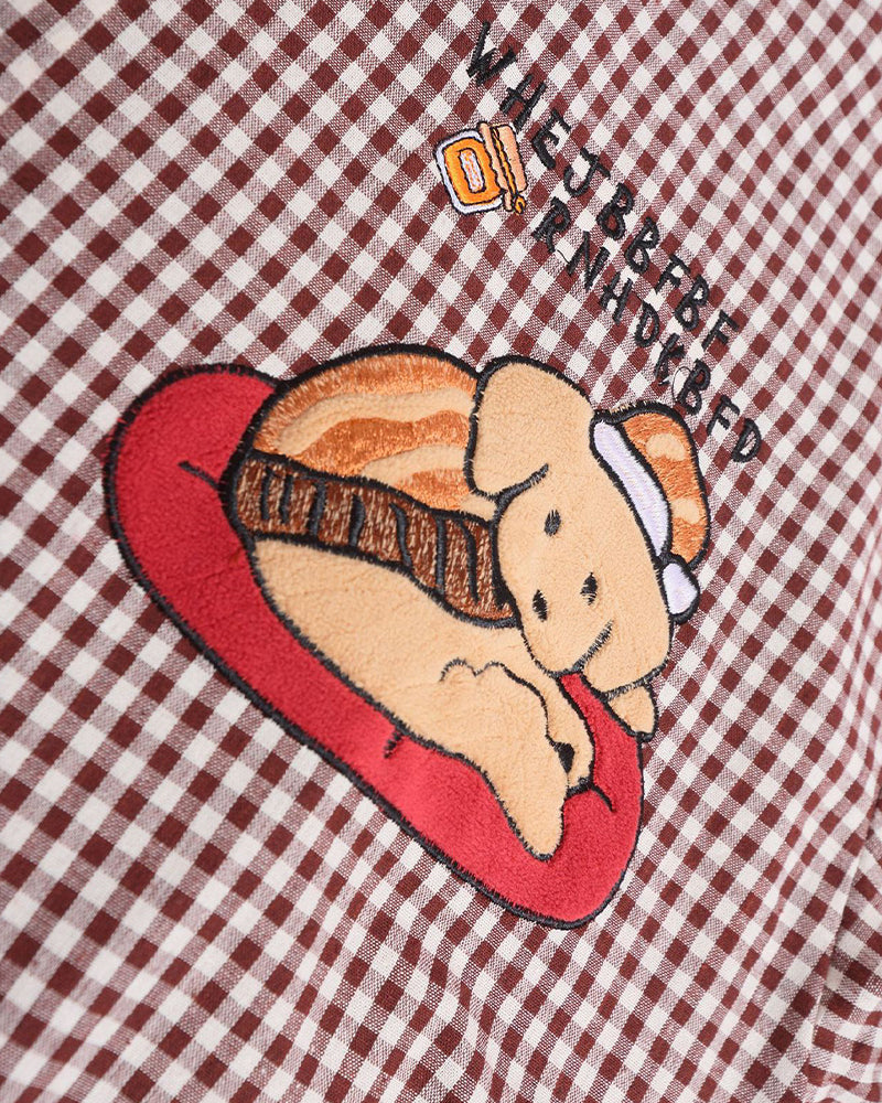 漫画の刺繍入りチェックシャツ