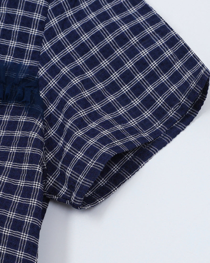 Check short-sleeved shirt
