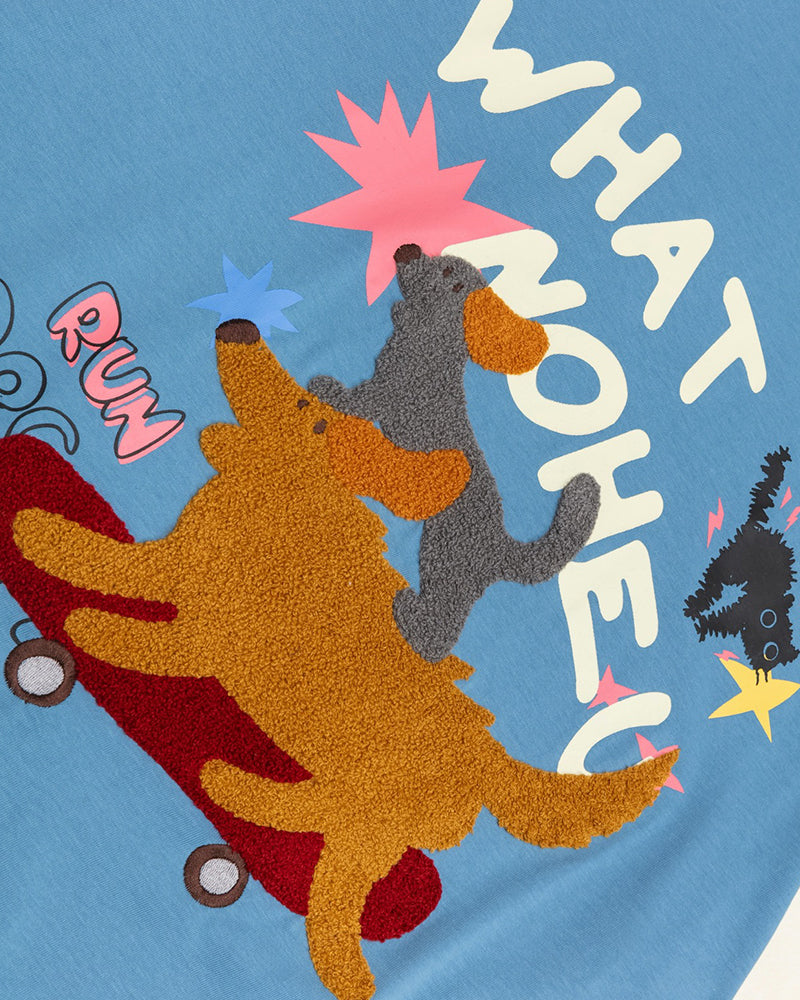 Contrast color skateboard puppy short sleeves