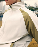 Stand collar colorblock short sleeve jacket