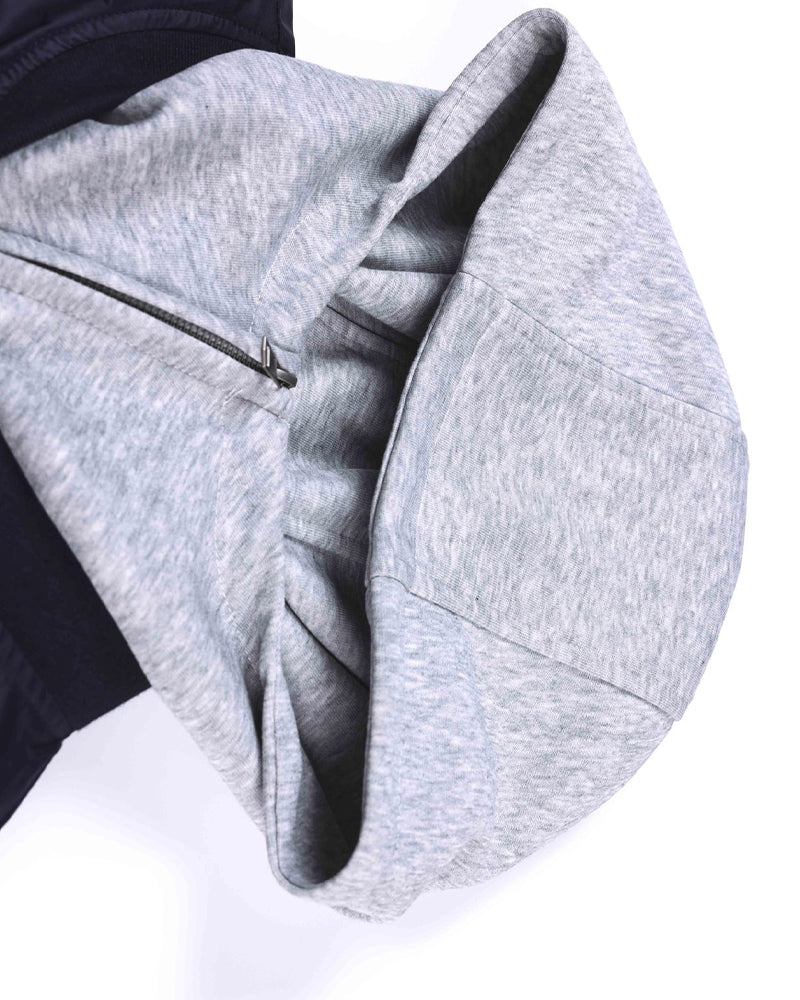 Faux-layered hooded jacket with paneling