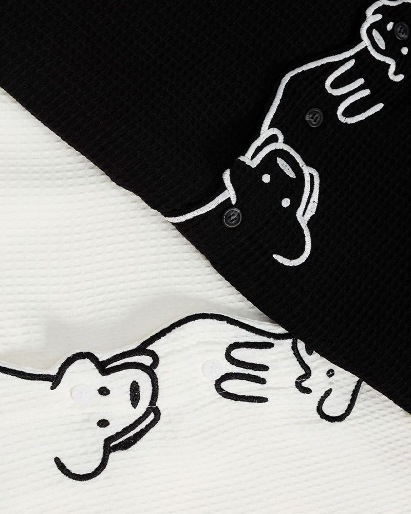 Casual Line-Art Dog Short-Sleeve Shirt