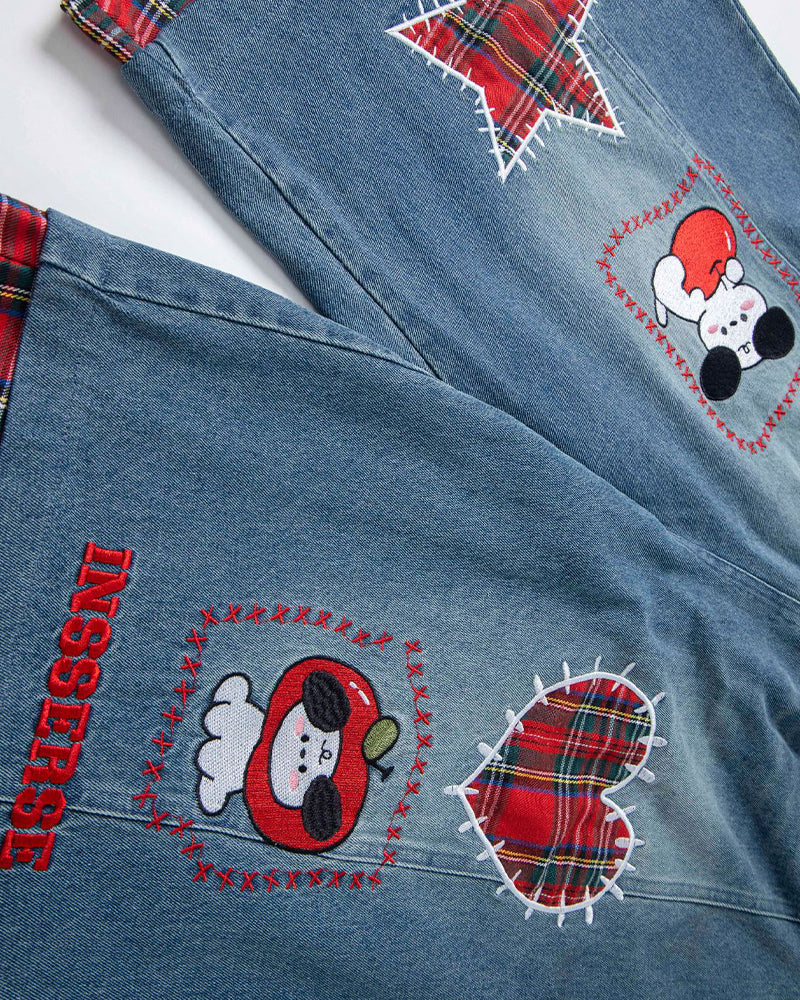 Vintage Plaid Cropped Denim Shorts