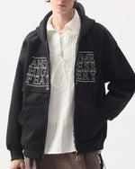 パッチワークフード付きスウェットシャツジャケット