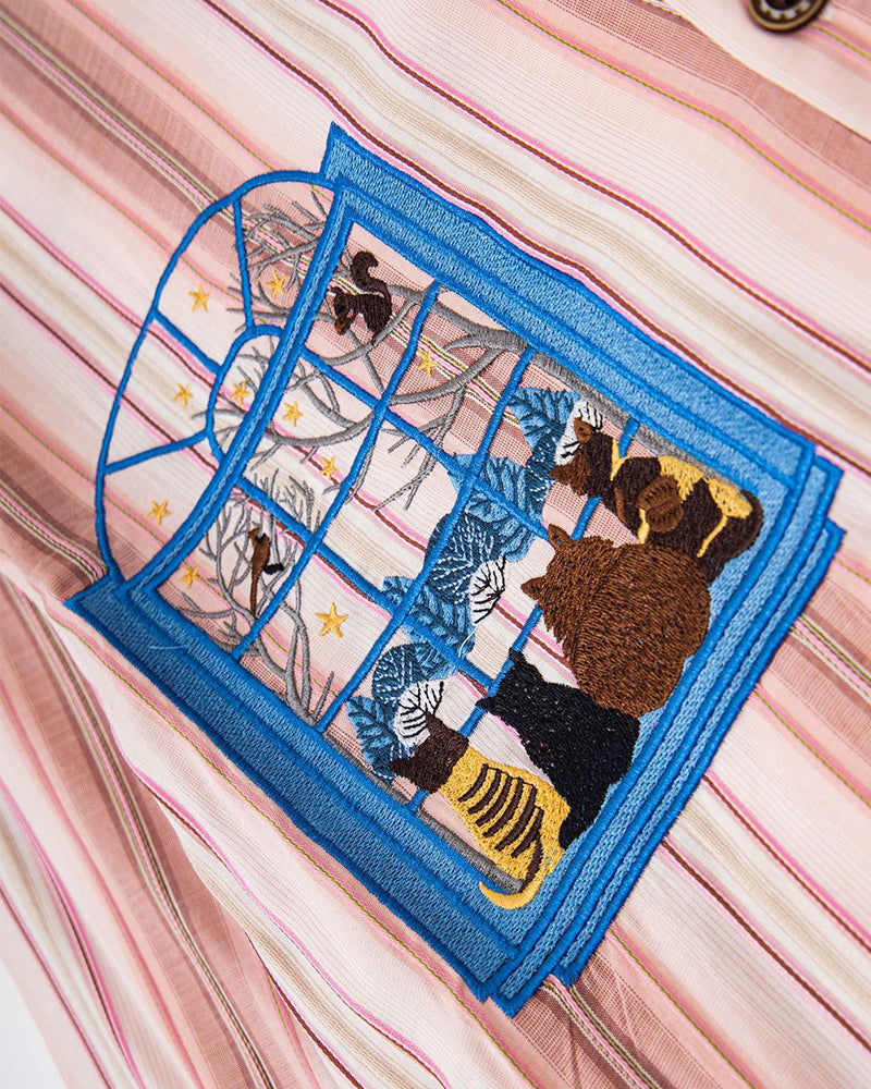 ストライプの刺繍入り長袖シャツ