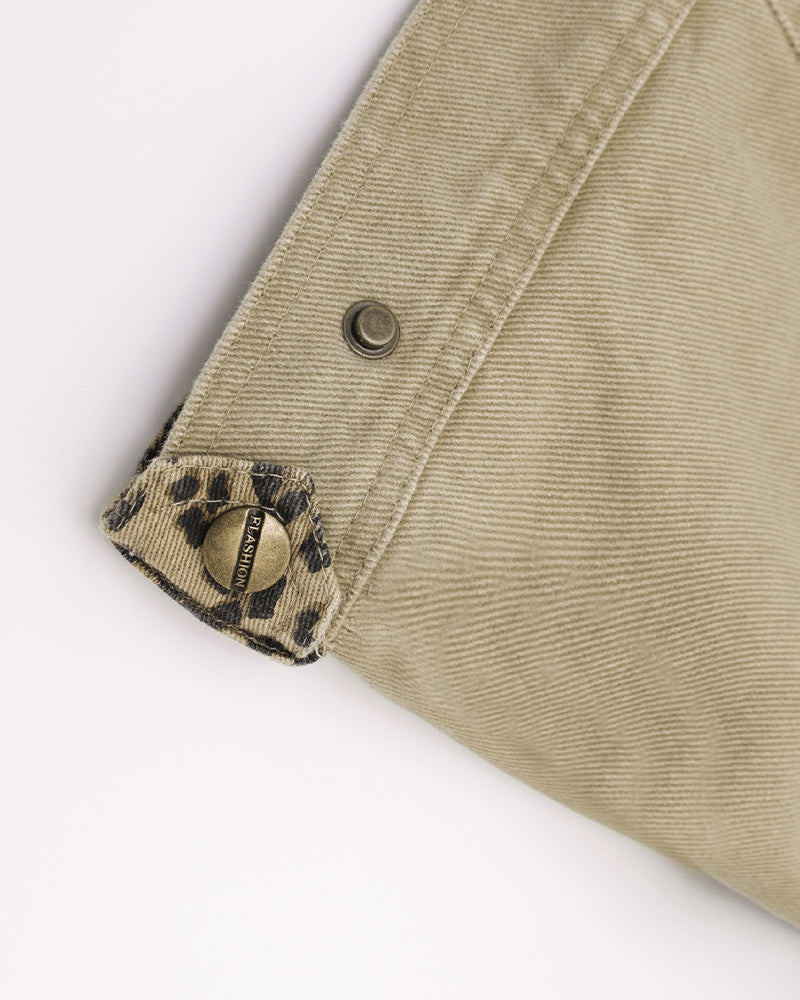 Leopard-print panel utility jacket