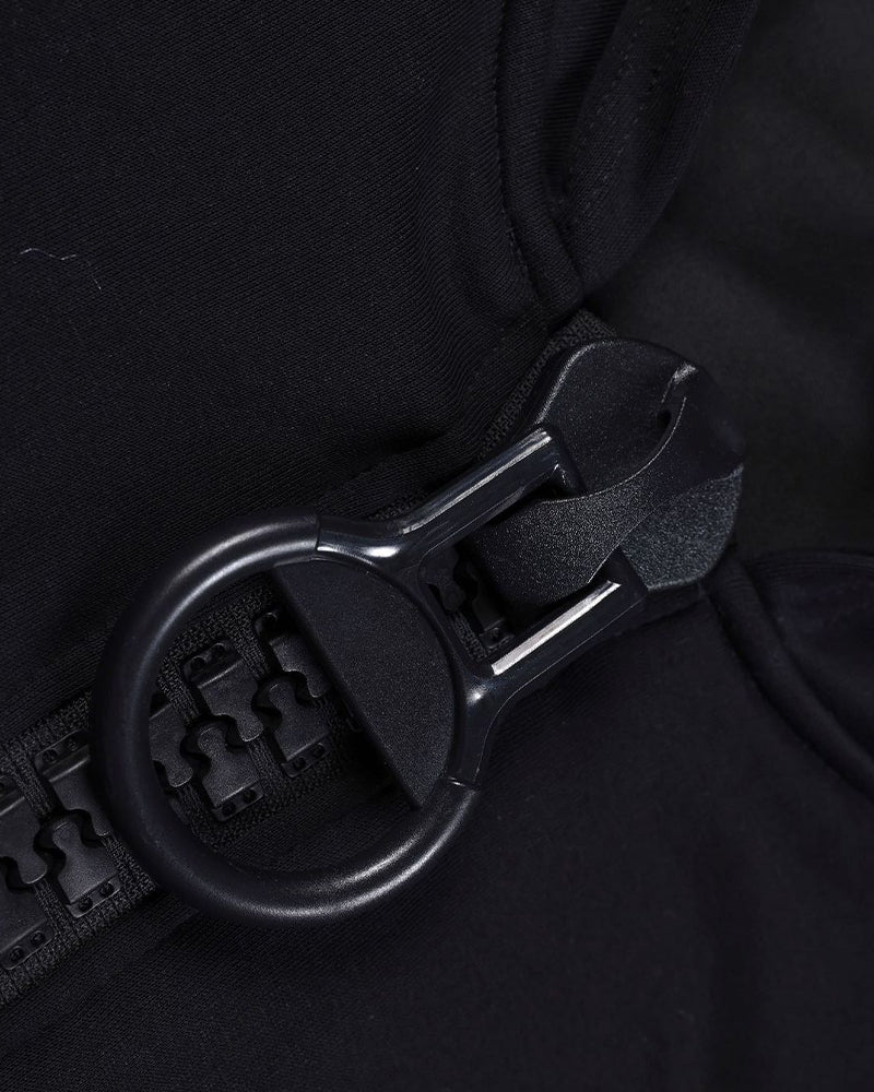 Hooded jacket with large zipper