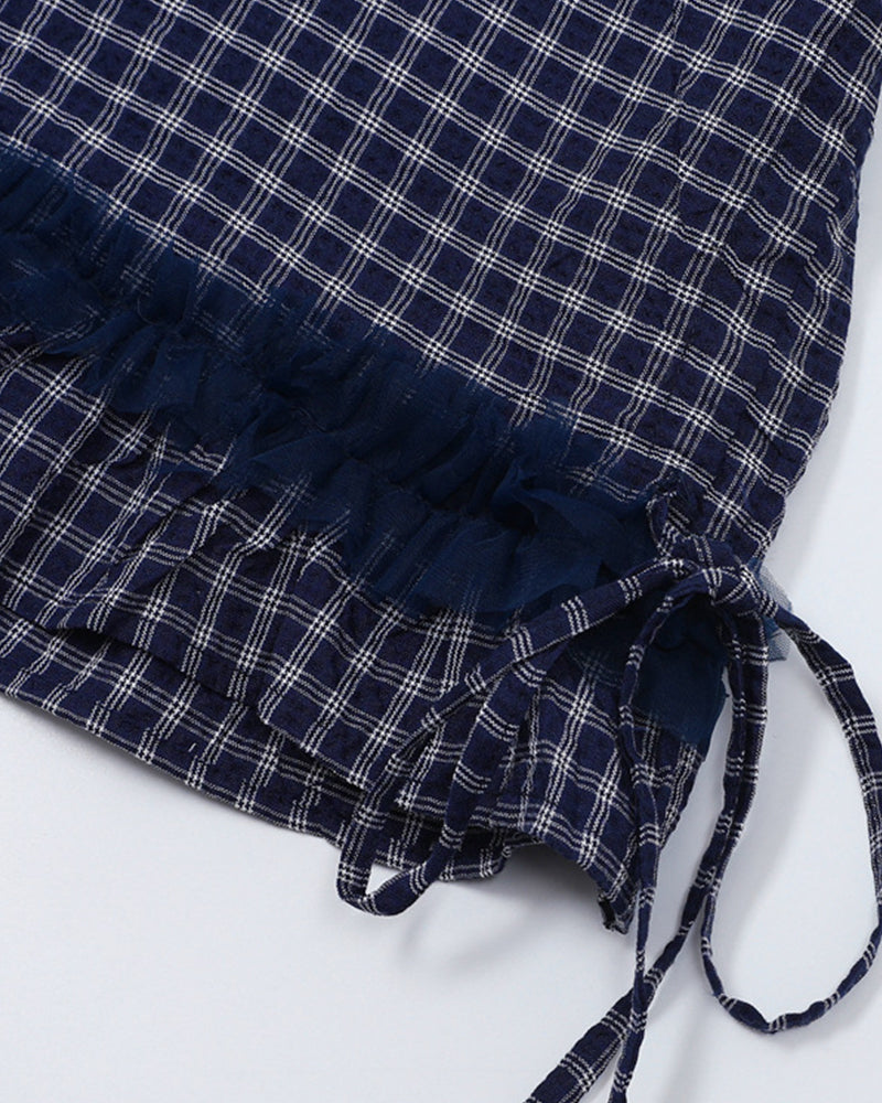 Check short-sleeved shirt
