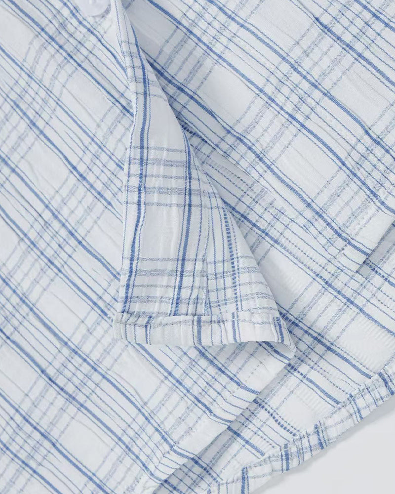 Plaid Short-Sleeve Hooded Shirt