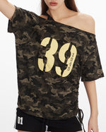 Off-shoulder camouflage short sleeves