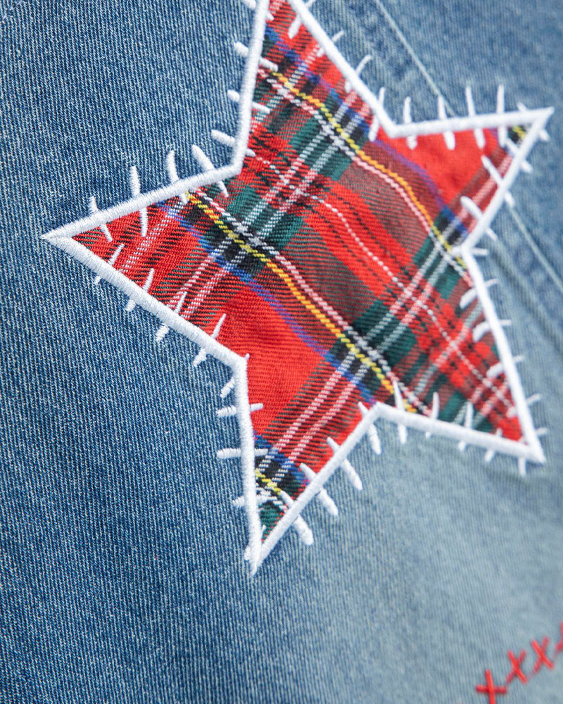 Vintage Plaid Cropped Denim Shorts