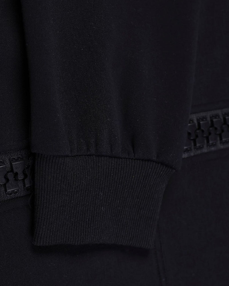 Hooded jacket with large zipper