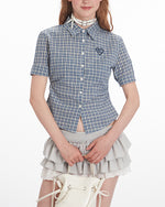 허리 캐주얼 플레드 반팔 셔츠