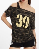 Off-shoulder camouflage short sleeves